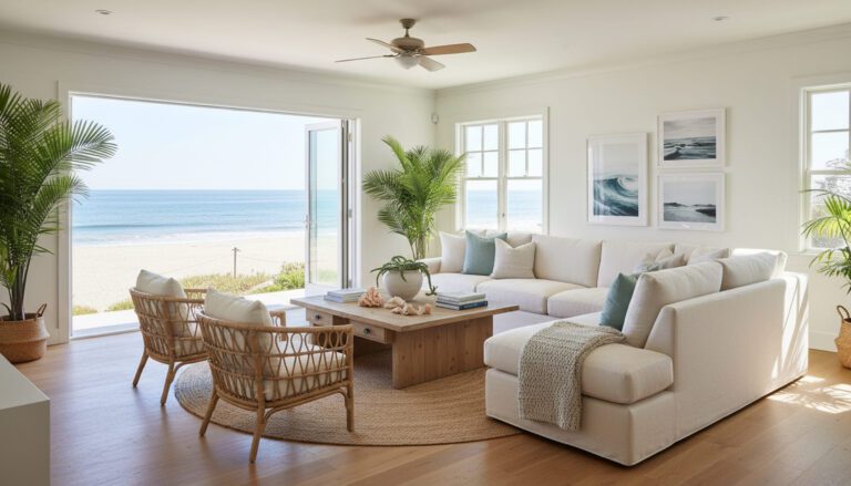 Image of ocean and bethany beach seen from oceanfront luxury home living room.
