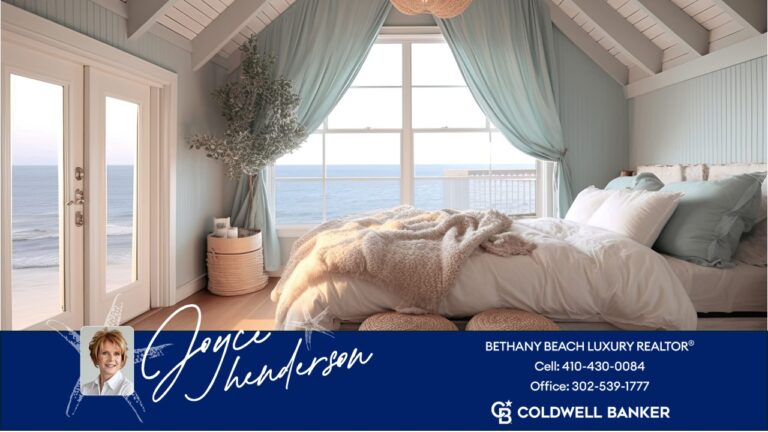 Image of a guests bedroom in a Bethany Beach luxury home overlooking the ocean.