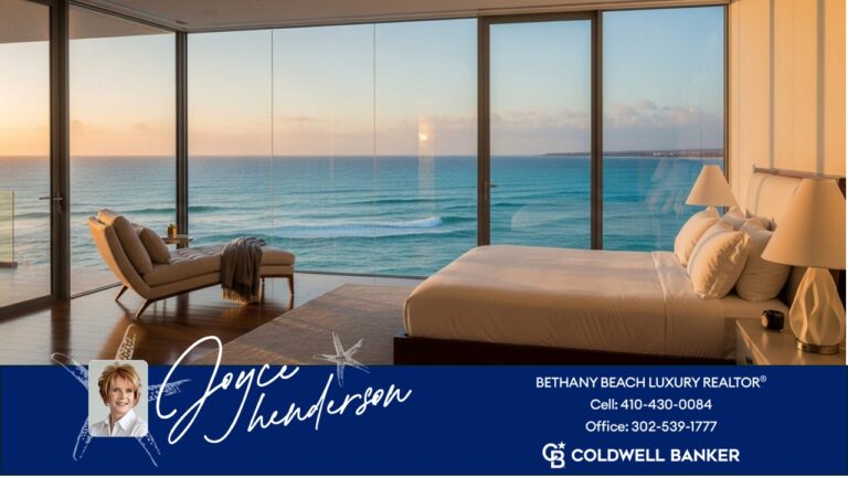 image of a bedroom overlooking the ocean in a bethany beach luxury home